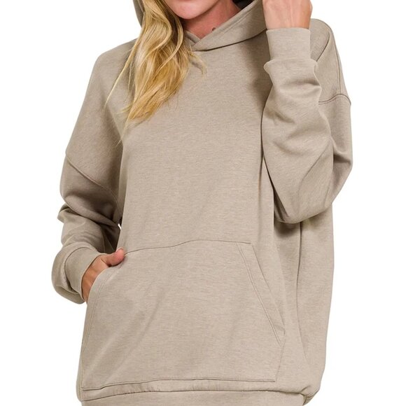 Zenana Oversized Scuba Hoodie with Kangaroo Pocket - Picture 2 of 3